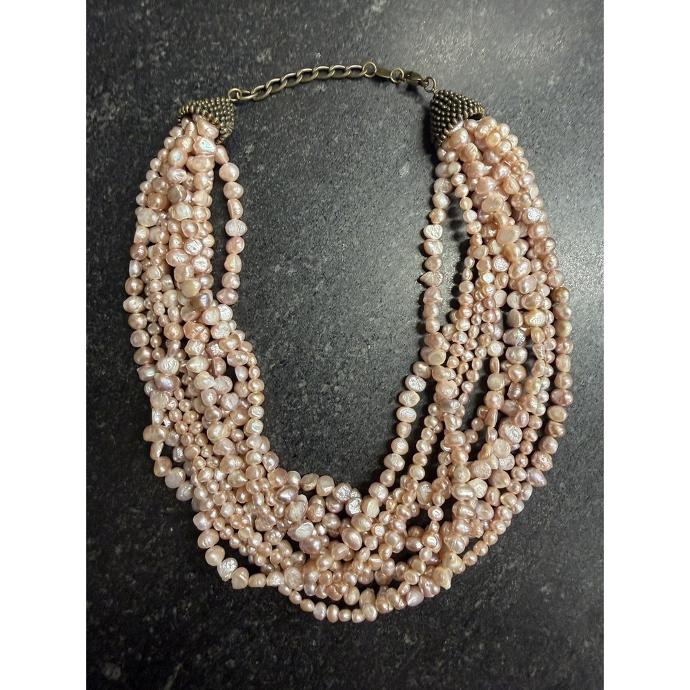 Vtg POGGI PARIS Signed Multi-Strand Pink Baroque Pearl Statement Necklace‎ - 20"